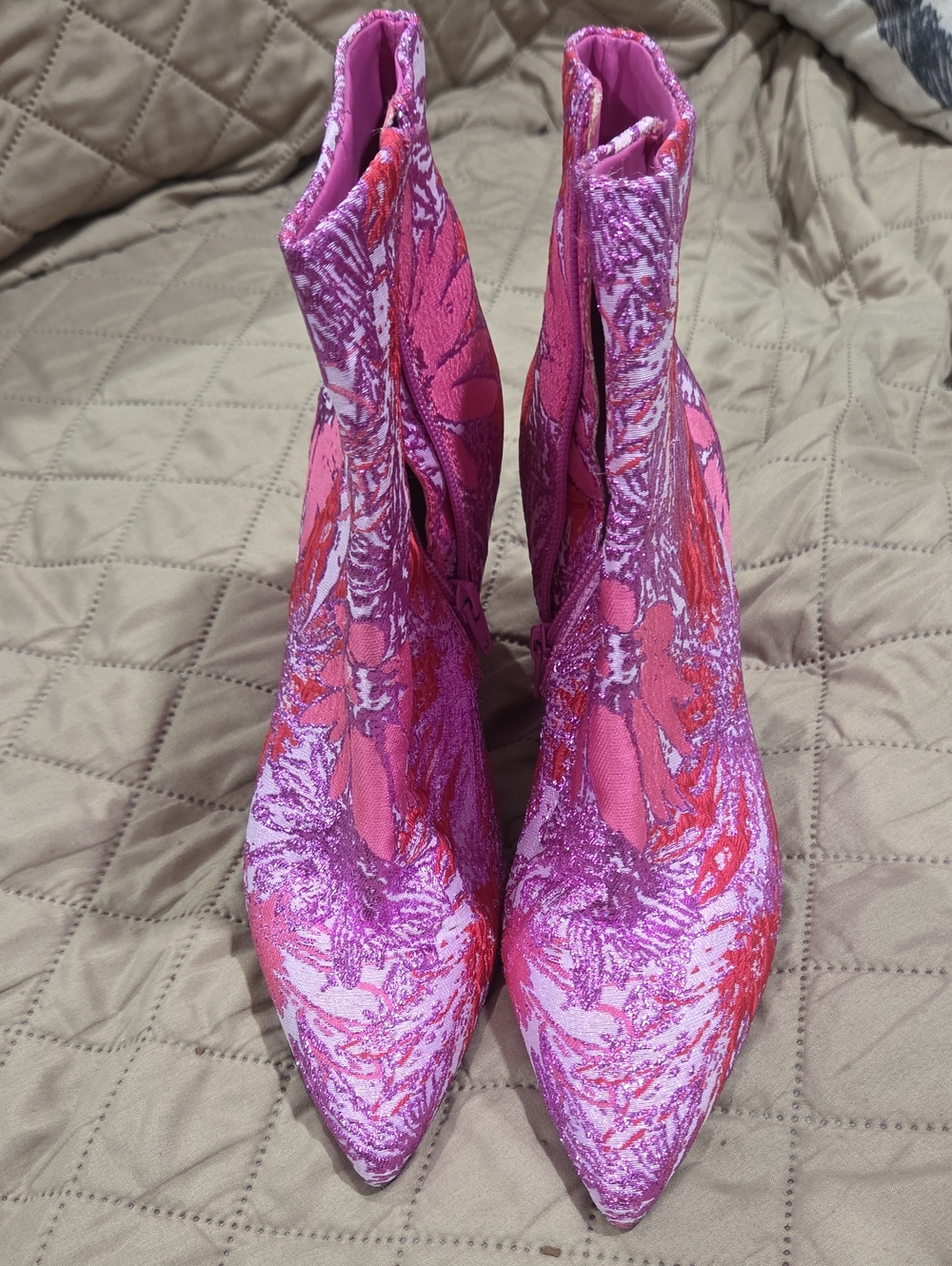 Gianni Bini Pink and Magenta Patterned Pointed-Toe Ankle Boots